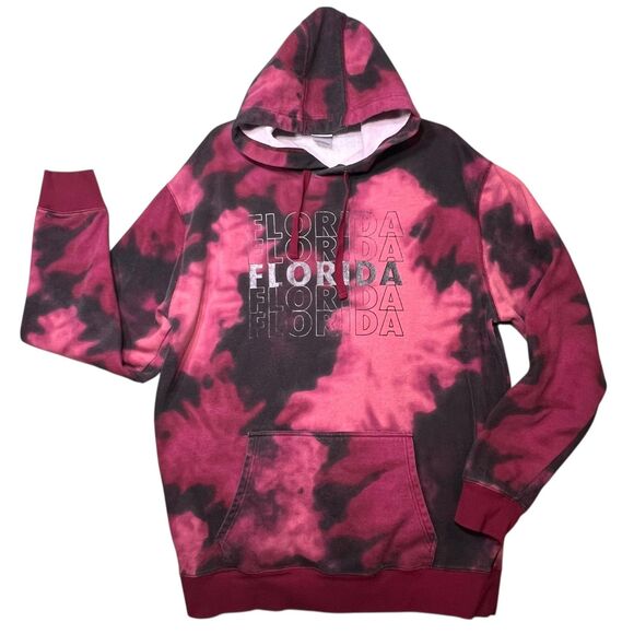 Florida Hoodie Mens 2XL Pink Black Tie Dye Pullover Sweatshirt Creative Apparel - Picture 2 of 12